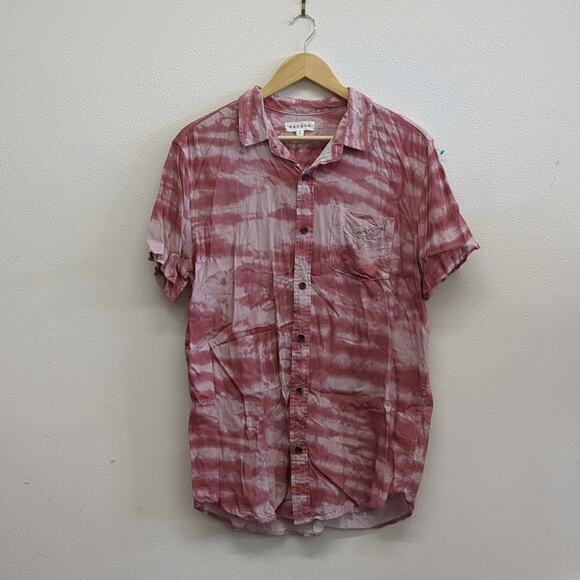 Pacsun red tie-dye rayon button down shirt size Medium - Picture 2 of 5